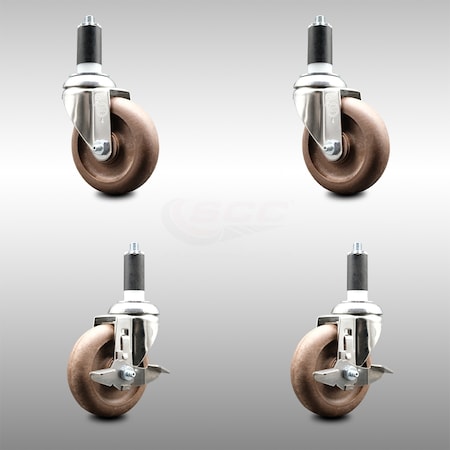Service Caster 4 Inch 316SS High Temp Glass Filled Nylon 1-3/8 Inch Stem Caster Brake SCC, 2PK SCC-SS316EX20S414-GFNSHT-2-TLB-2-138